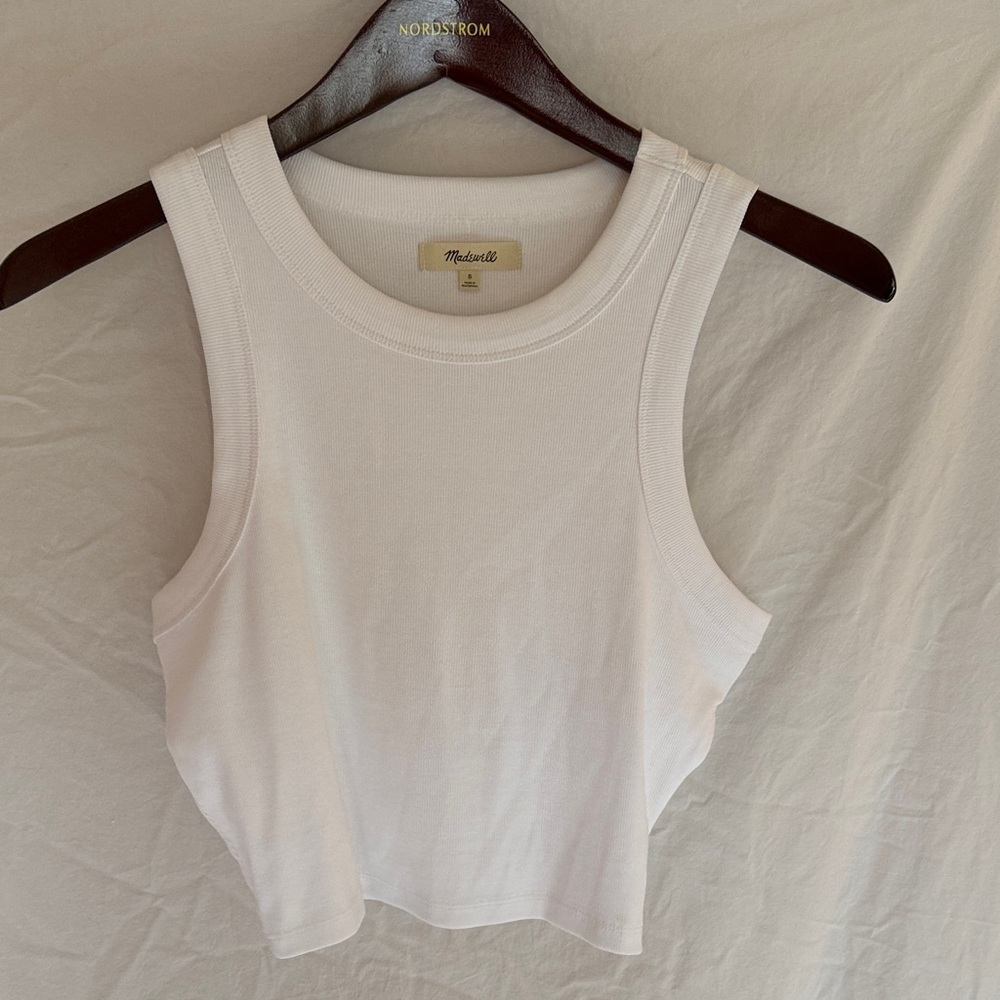 Madewell White Ribbed Cropped Tank Top Size S Crop Tank